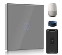 BSEED Interrupteur Connecté WiFi,1 Gang 1 Voie Interrupteur Tactile Mural en Verre WiFi, Compatible avec Alexa et Google Home, Gris (Ligne Neutre Requis)