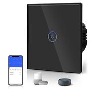 BSEED Interrupteur Connecté WIFI, 1 Gang 1 Voie Interrupteur Tactile WiFi en Verre(Ligne Neutre Requise), Compatible avec Alexa/Google Home, 86mm Noir