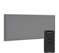 BSEED Interrupteur Connecté WiFi,1 Gang 1 Voie Triple Interrupteur Tactile Mural,Compatible avec Alexa et Google Home,Gris Interrupteur avec Écran Tactile(Ligne Neutre Requis)