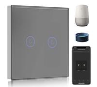BSEED Interrupteur Connecté WiFi,2 Gang 1 Voie Interrupteur Tactile Mural en Verre WiFi, Compatible avec Alexa et Google Home, Gris (Ligne Neutre Requis)