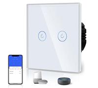 BSEED Interrupteur Connecté WIFI, 2 Gang 1 Voie Interrupteur Tactile WiFi en Verre(Ligne Neutre Requise), Compatible avec Alexa/Google Home, 86mm Blanc