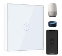 BSEED Interrupteur Connecté WiFi,Blanc Interrupteur Va et Vient sans Fil avec Écran Tactile,1 Gang 2 Voie Interrupteur Tactile Mural WiFi,Compatible avec Alexa et Google Home(Ligne Neutre Requis)