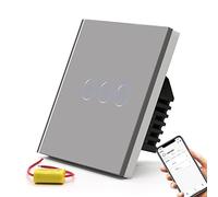 BSEED Interrupteur Connecté WiFi,Gris Interrupteur tactile 3 Gang 1 Voie,Compatible avec Amazon Alexa et Google Home,Interrupteur Intelligent avec Écran Tactile(aucun fil neutre requis)