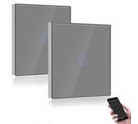 BSEED Interrupteur Connecté WiFi,Gris Interrupteur Va et Vient avec Écran Tactile,1 Gang 2 Voie Interrupteur Tactile Mural WiFi,Compatible avec Alexa et Google Home(Ligne Neutre Requis)-2Pack
