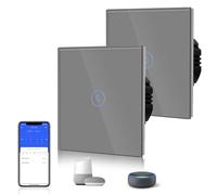 BSEED Interrupteur Connecté WIFI Intelligent 1 Gang 1 Voie Interrupteur Tactile WiFi(Ligne Neutre Requise), Interrupteur de Verre compatible avec Alexa/Google Home, 86mm Gris, 2 Paquets