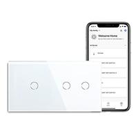 BSEED Interrupteur Connecté WIFI Intelligent, 2 Gang 1 et 1 Gang Voie Interrupteur Tactile WiFi en Verre(Ligne Neutre Requise), Compatible avec Alexa/Google Home, 157mm Blanc