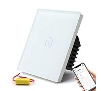 BSEED Interrupteur Connecté WiFi,Interrupteur tactile 1 Gang 1 Voie,Compatible avec Amazon Alexa et Google Home,Interrupteur Intelligent avec Écran Tactile Blanc (aucun fil neutre requis)