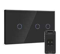 BSEED Interrupteur Connecté WiFi,Noir Interrupteur avec Écran Tactile,2 Gang 1 Voie+1 Gang 1 Voie Interrupteur Tactile Mural WiFi,Compatible avec Alexa et Google Home