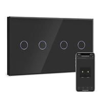 BSEED Interrupteur Connecté WiFi,Noir Interrupteur avec Écran Tactile,2 Gang 1 Voie+2 Gang 1 Voie Interrupteur Tactile Mural WiFi,Compatible avec Alexa et Google Home