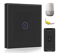 BSEED Interrupteur Connecté WiFi,Noir Interrupteur tactile 1 Gang 1 Voie,Compatible avec Amazon Alexa et Google Home,Interrupteur Intelligent avec Écran Tactile(aucun fil neutre requis)