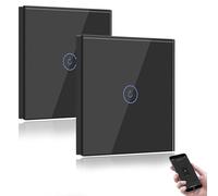 BSEED Interrupteur Connecté WiFi,Noir Interrupteur Va et Vient avec Écran Tactile,1 Gang 2 Voie Interrupteur Tactile Mural WiFi,Compatible avec Alexa et Google Home(Ligne Neutre Requis)-2Pack