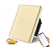 BSEED Interrupteur Connecté WiFi,Or Interrupteur tactile 2 Gang 1 Voie,Compatible avec Amazon Alexa et Google Home,Interrupteur Intelligent avec Écran Tactile(aucun fil neutre requis)