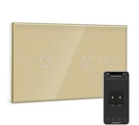 BSEED Interrupteur Connecté WiFi,Or Interrupteur Va et Vient sans Fil avec Écran Tactile,2 Gang 2 Voie+1 Gang 2 Voie Interrupteur Tactile Mural WiFi,Compatible avec Alexa et Google Home