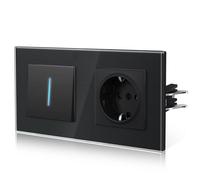 BSEED Interrupteur d’éclairage avec prise en verre, interrupteur en stuc rétroéclairé avec griffe, interrupteur interchangeable nouvelle série E, 1 Gang 2 voies, noir 157mm