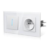 BSEED Interrupteur de lumière avec prise en verre, interrupteur mural avec griffe, Fils à connexion rapide pour une installation rapide, nouvelle série E, 1 Gang 2 Voie, Blanc 157mm