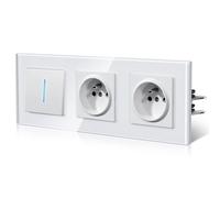 BSEED Interrupteur de lumière avec prise en verre, interrupteur mural avec griffe, Fils à connexion rapide pour une installation rapide, nouvelle série E, 1 Gang 1 Voie, Blanc 228mm