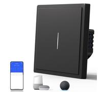 BSEED Interrupteur intelligent mat - Interrupteur Wi-Fi avec témoin lumineux - Encastré - Série S - 1 compartiment 1 voie - 86 mm - Noir