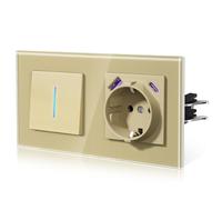 BSEED Interrupteur lampe avec prise USB C 20W, interrupteur mural à charge rapide, interrupteur avec griffe, nouvelle série E, 1 Gang 1 voie, or 157mm