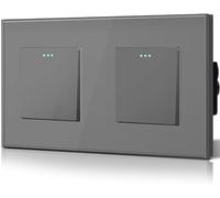 BSEED Interrupteur Mural, Interrupteur à Bascule, Verre Interrupteur Encastrable Bascule,10A 250V Plaque De Cristal Trempé, 157 x 86 mm, 1 Gang 1 Voie, Gris