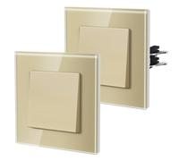 BSEED Interrupteur Mural, Interrupteur Va Et Vient Avec Griffes, Verre Interrupteur Lampe De Chevet, 1 Gang 2 Way, 86mm, Or