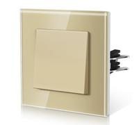 BSEED Interrupteur Mural, Interrupteur Va Et Vient Avec Griffes, Verre Interrupteur Lampe De Chevet, 1 Gang 1Way, 86mm, Or
