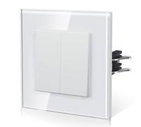 BSEED Interrupteur Mural, Interrupteur Va Et Vient Avec Griffes, Verre Interrupteur Lampe De Chevet, 2 Gang 2 Way, 86mm, Blanc
