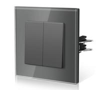 BSEED Interrupteur Mural, Interrupteur Va Et Vient Avec Griffes, Verre Interrupteur Lampe De Chevet, 2 Gang 2 Way, 86mm, Gris