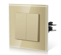 BSEED Interrupteur Mural, Interrupteur Va Et Vient Avec Griffes, Verre Interrupteur Lampe De Chevet, 2 Gang 1 Way, 86mm, Or