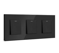 BSEED Interrupteur Mural,Triple 1 Gang 1 Voie Noir 228 * 86mm,Interrupteur Encastrable avec Cristal Cadre en Verre