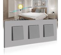 BSEED Interrupteur Mural,Triple 1 Gang 2 Voies Gris 228 * 86mm,Interrupteur va et Vient Encastrable avec Cristal Cadre en Verre