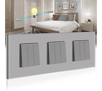 BSEED Interrupteur Mural,Triple 3 Gang 2 Voies Gris 228 * 86mm,Interrupteur va et Vient Encastrable avec Cristal Cadre en Verre