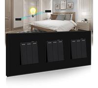 BSEED Interrupteur Mural,Triple 3 Gang 2 Voies Noir 228 * 86mm,Interrupteur va et Vient Encastrable avec Cristal Cadre en Verre
