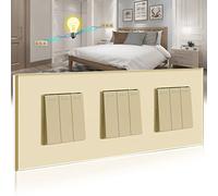 BSEED Interrupteur Mural,Triple 3 Gang 2 Voies Or 228 * 86mm,Interrupteur va et Vient Encastrable avec Cristal Cadre en Verre