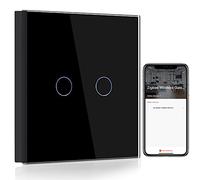 BSEED Interrupteur sans Fil Zigbee,2 Gang 1 Voie Interrupteur Connecté WiFi Noir,Compatible avec Amazon Alexa et Google Home,avec Contrôle à Distance et Fonction de Temps(NÉCESSITE TUYA HUB)
