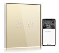 BSEED Interrupteur sans Fil Zigbee,2 Gang 1 Voie Interrupteur Connecté WiFi Or,Compatible avec Amazon Alexa et Google Home,Avec Contrôle à Distance et Fonction de Temps(NÉCESSITE TUYA HUB)