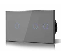 BSEED Interrupteur tactile 1 compartiment, 2 voies et 2 compartiments 2 voies, panneau en verre, pas de conducteur neutre, pas de WiFi, plaque en cristal trempé avec rétroéclairage LED, gris intégré