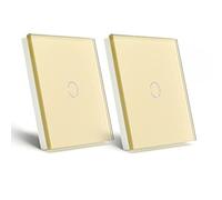 BSEED Interrupteur Tactile 1 Gang 1 Voie,Or Commutateur de Lumière avec LED Affichage Light,Interrupteur Tactile avec Capteur Tactile Panneau Verre Cristal-Pas de fil Neutre-2 Pack