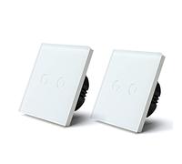 BSEED Interrupteur Tactile 2 Gang 1 Voie Interrupteur Général à Commande Tactile, Interrupteur Mural à Commande Tactile Avec Indicateur LED et Panneau en Verre 110V-240V Blanc, 2 Paquets