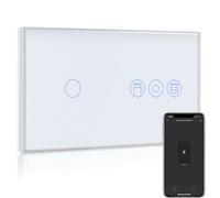 BSEED Interrupteur tactile Alexa avec interrupteur pour volet roulant, 1 voie, 1 voie, avec application Smart Life/Tuya, fonctionne avec Alexa, Google Home, interrupteur de store intelligent, blanc