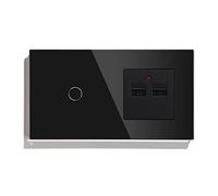 BSEED Interrupteur Tactile Applique Murale Panneau En Verre 1 Gang 1 Voie avec 2 Ports de Charge USB Prises 100-220V Noir