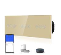 BSEED Interrupteur Tactile Dimmer, Interupteur Intelligent WiFi Variateur avec lumières LED, Nécessite Un Fil Neutre, Interrupteur Mural en Verre, 228MM, Or, Compatible avec Alexa/Google