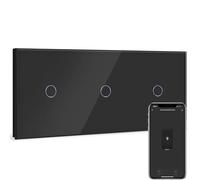 BSEED interrupteur tactile Intelligent, Tripler Interrupteur à 1 Gang 1 Voies Connecté WiFi Compatible avec Tuya,Amazon Alexa, Google Home,panneau tactile WIFI Noir【Besoin d'une Ligne Neutre】