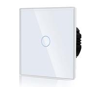BSEED Interrupteur Tactile Normal Commutateur d'éclairage Mural Compatible avec la lumière LED Écran Tactile en Verre 110V-240V Plaque de Cristal Trempé avec Rétroéclairage Bouton 1 Gang 1 Voie Blanc