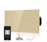 BSEED Interrupteur Tactile Rideau Zigbee, Interrupteur Connecté Alexa, Panneau en VERRE, Contrôle Vocal, Passerelle Zigbee Requise (non incluse), 1 Gang 1 Voie + Rideau, Or