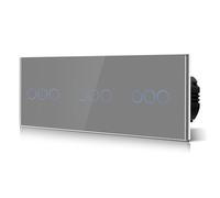 BSEED Interrupteur Tactile Triplé 3 Gang 1 Voie Commutateur d'éclairage Mural Compatible avec la lumière LED Écran Tactile en Verre Plaque de Cristal Trempé avec Rétroéclairage Bouton 228 * 86mm Gris