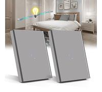 BSEED Interrupteur Tactile va et vien,Gris 1 Gang 2 Voie Commutateur de Lumière avec LED Affichage Light,Interrupteur Tactile avec Capteur Tactile Panneau Verre Cristal-Pas de fil Neutre-2 Pack