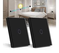 BSEED Interrupteur Tactile va et vient,Noir 1 Gang 2 Voie Commutateur de Lumière avec LED Affichage Light,Interrupteur Tactile avec Capteur Tactile Panneau Verre Cristal-Pas de fil Neutre-2 Pack