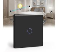 BSEED Interrupteur Tactile va et vient Noir,1 Gang 2 Voie Commutateur de Lumière avec LED Affichage Light,Interrupteur Tactile avec Capteur Tactile Panneau Verre Cristal-Pas de fil Neutre