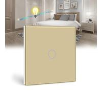 BSEED Interrupteur Tactile va et vient,Or 1 Gang 2 Voie Commutateur de Lumière avec LED Affichage Light,Interrupteur Tactile avec Capteur Tactile Panneau Verre Cristal-Pas de fil Neutre