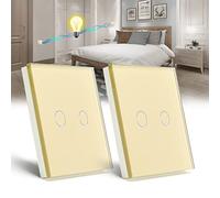 BSEED Interrupteur Tactile va et vient,Or 2 Gang 2 Voie Commutateur de Lumière avec LED Affichage Light,Interrupteur Tactile avec Capteur Tactile Panneau Verre Cristal-Pas de fil Neutre-2 Pack